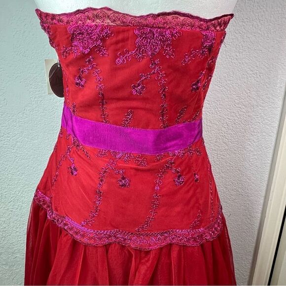 NWT!Pearl of Marchesa Red/Purple Beaded Embroidered Tulle Prom Party Dress Sz 4 - Picture 6 of 15